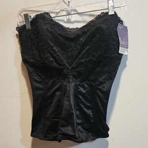 Elegant Black Lace Satin Chemise by